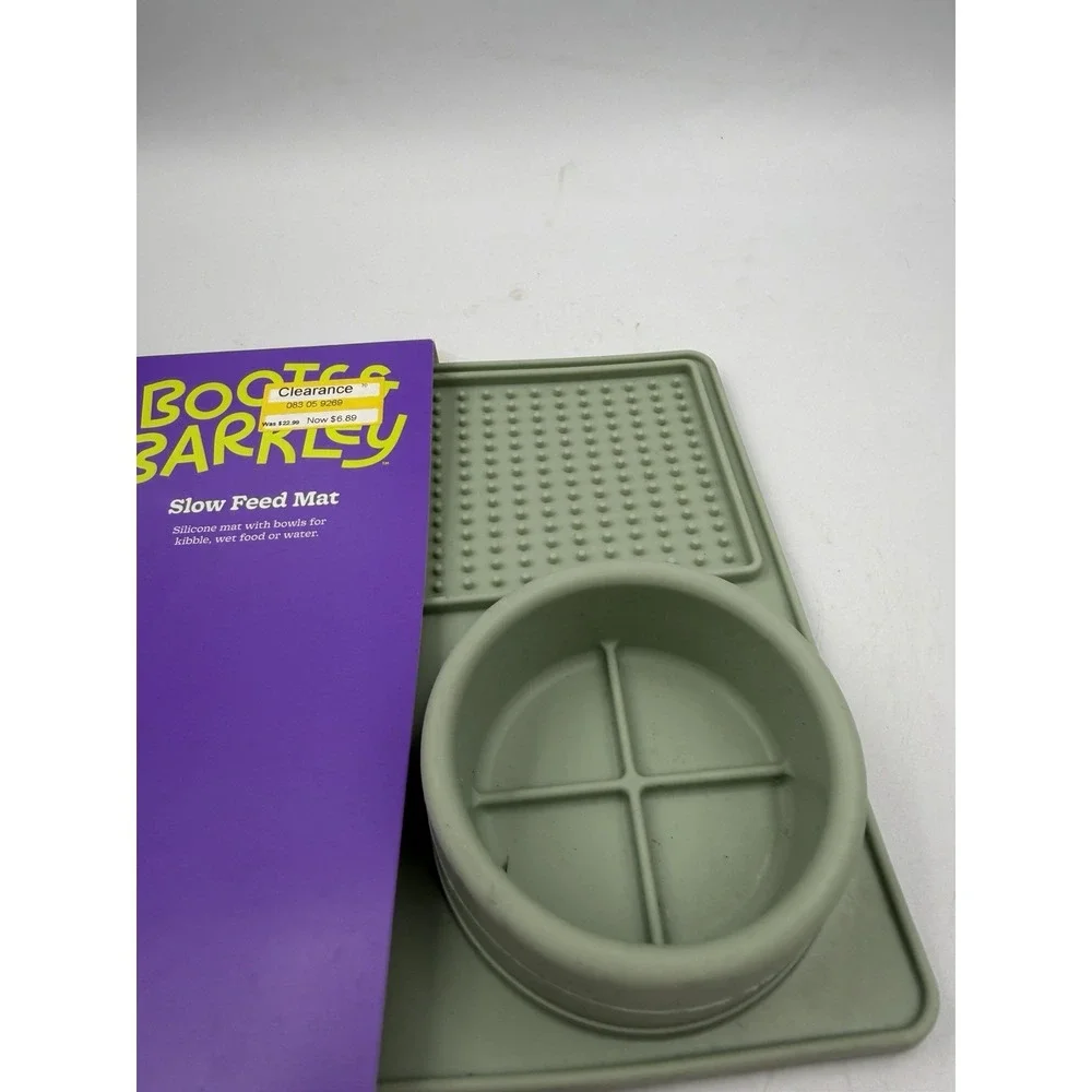 Boots & Barkley Silicone Slow Feeder Mat w/ 2 Bowls, Green, Adult NEW